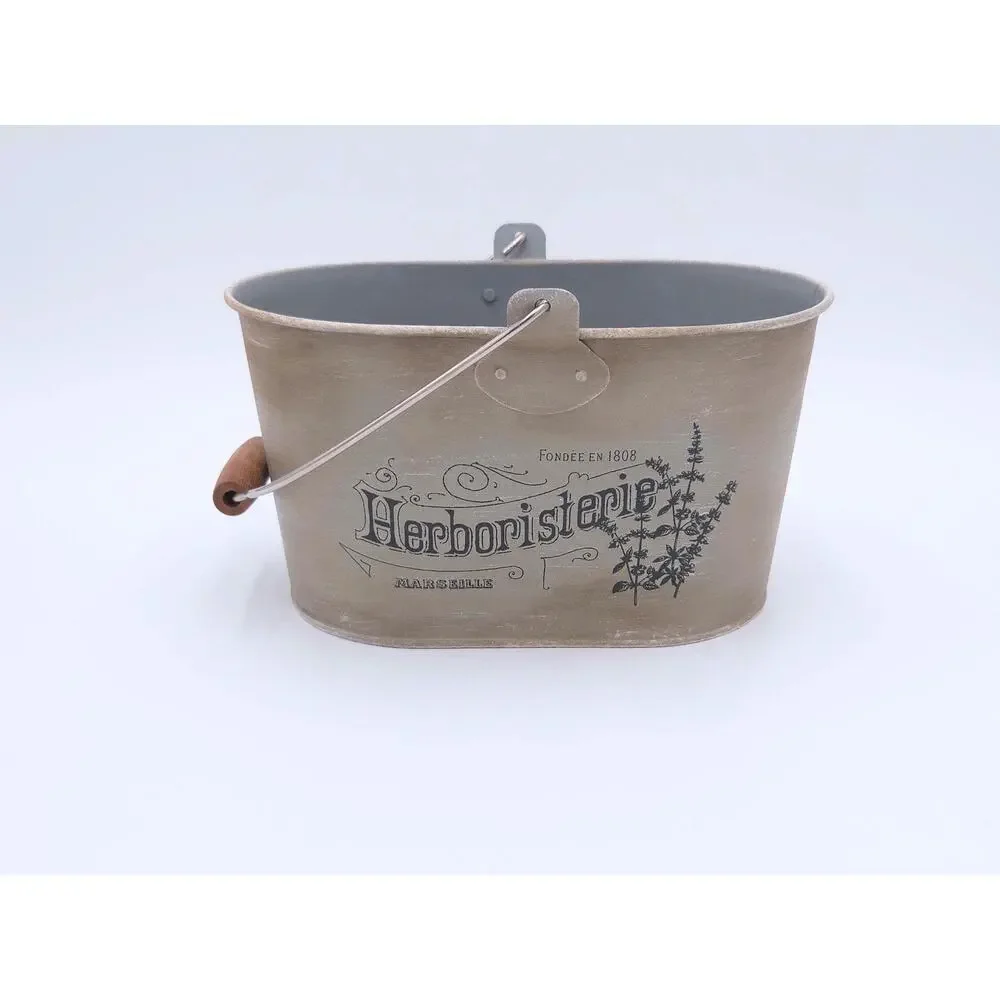 Upcycled Vintage Style Metal Bucket Rustic French Country Farmhouse Herb Planter